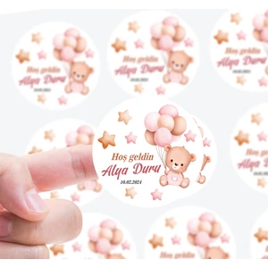 Kişiye Özel Doğum Günü - Hoşgeldin Bebek Etiketi Çap 4 cm 100 Adet Kız ve Erkek Model Seçenekli
