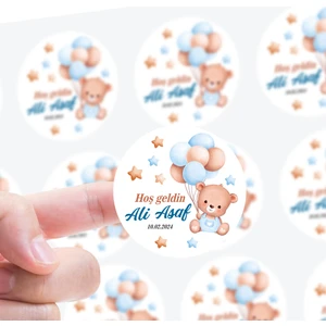 Kişiye Özel Doğum Günü - Hoşgeldin Bebek Etiketi Çap 4 cm 100 Adet Kız ve Erkek Model Seçenekli