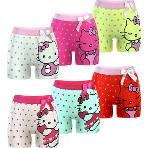 Modern Asır Hello Kitty Kız Çocuk Iç Giyim Pamuklu Esnek Likralı Baskılı 6'lı Boxer Külot