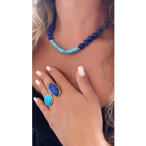 Splash Takı 925 Ayar Gümüş Turkuaz Doğaltaş Lapis Lazuli Yüzük Kolye Küpe Takı Set