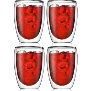 Kitchen Design Lab Yeni Tasarım Çift Cidarlı Borosilikat 350 ml Şeffaf Cam Bardak 4 Adet-2772