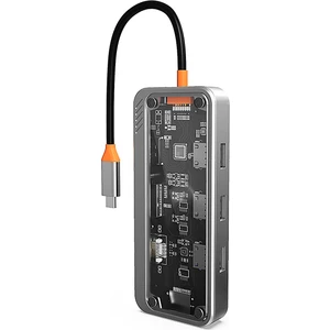 SW1V-PRO Type-C To Usb3.0 3ADET+ 3.5mm+ Hdmı+ Vga+ Sd + Tf + Ethernet Çoğaltıcı Transparan Hub