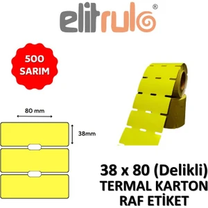 Elit Rulo Termal Karton Raf Etiketi 38MM x 80MM 500 Sarım Delikli - Sarı