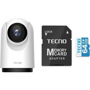TH300 3mp 2k Ultra Hd 360° Kablosuz Wifi Güvenlik Kamerası + Tecno 64GB 100MB/S Micro Sd Hafıza Kartı ve Adaptörü