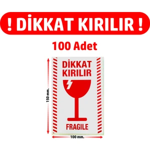 Dijital Barkod Dikkat Kırılır. Fragile. Uyarı Etiketi Dikkat Kırılacak Eşya 100 ADET-150MM.X100MM.