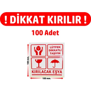 Dijital Barkod Dikkat Kırılır. Fragile. Uyarı Etiketi Dikkat Kırılacak Eşya 100 ADET-100MM.X100MM.