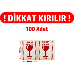 Dijital Barkod Dikkat Kırılır. Fragile. Uyarı Etiketi Dikkat Kırılacak Eşya 100 ADET-50MM.X40MM.