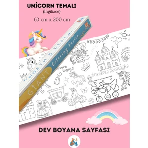 North And Peak Unicorn ve Prenses Temalı- Dev Boyama Kağıdı- Boyama Rulosu - Büyük Boy 2 Metre Uzunluk