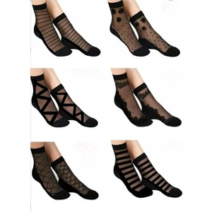 Çorap Socks Kadın Desenli Siyah Tül Çorap 6 Çift