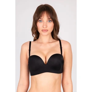 Çift Dolgulu Destekli Double Push Up Straplez Telsiz Siyah Sütyen