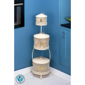 Emir Home Shop 3 Katlı Metal Fileli Patates Soğan Sarımsak Kovası Kabı Sebzelik Patates Soğanlık Sepeti Krem