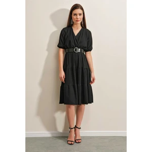 Giyim Dünyası Kadın Kemerli Kruvaze Elbise Siyah