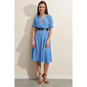 Giyim Dünyası Kadın Kemerli Kruvaze Elbise Mavi
