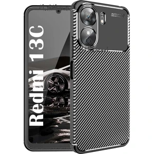 M.TK Moveteck Xiaomi Redmi 13C Kılıf Kamera Korumalı Karbon Desenli Görünümlü Uzun Ömürlü Renk Atmaz Silikon Armor Kapak Fit Desing Negro