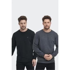 Erkek Siyah-Antrasit Bisiklet Yaka Nakış Detaylı Regular Fit 2'li Sweatshirt MMTLCE70-2