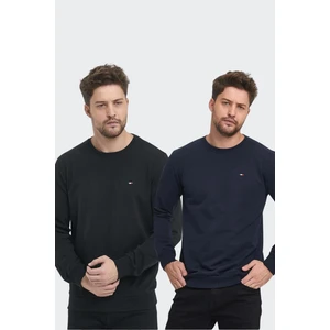 Erkek Siyah-Lacivert Bisiklet Yaka Nakış Detaylı Regular Fit 2'li Sweatshirt MMTLCE70-2
