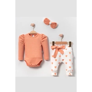 Modam Bebek Mini Cayzen Karpuz Kol'lu Saç Bandanalı Kalpli 3'lü Kız Bebek Takım