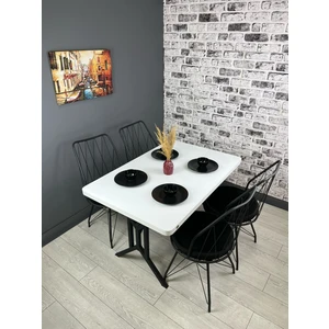 Handan Mutfak Yemek Masası Balkon Masası Kavisli Köşe Metal Siyah Ayak 110*70 cm