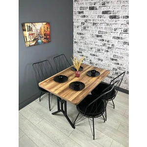 Handan Mutfak Yemek Masası Balkon Masası Kavisli Köşe Metal Siyah Ayak 110*70 cm