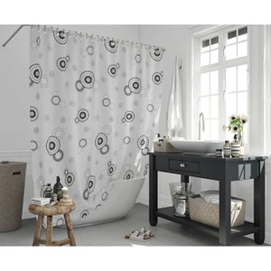 Tropik Home Banyo Perdesi Halkalı Çiçekli Desen Yerli Üretim Duş Perdesi C-Halka Hediye 180X200CM Banyo Perdesi