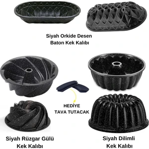 Döküm Granit Kek&turta Seti 3'lü Tart Dilim Baton Kek Kalıbı + 1 Adet Hediye Fırın Kalıp Tutacağı