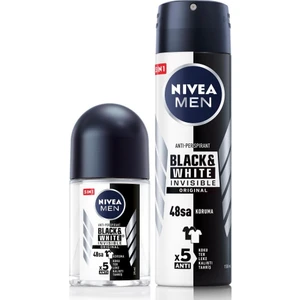 MEN Erkek Sprey Deodorant Black&White 150ml ve Mini Roll-on Black&White 25ml, 48 Saat Koruma
