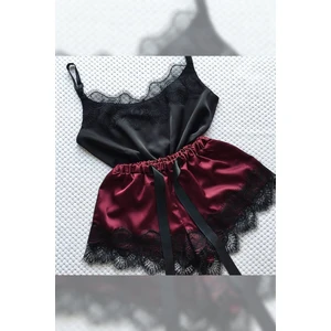 Cherry Saten Dantel Detaylı Şort Takımı