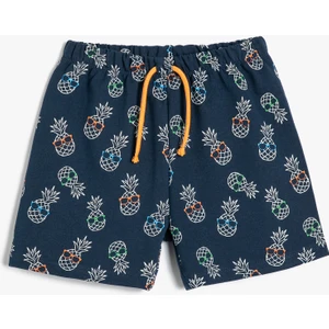 Ananas Baskılı Şort Beli Bağlamalı Pamuklu