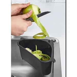 Vantuzlu Süzgeçli Köşe Lavabo Içi Meyve Sebze Pirinç Yıkama Süzgeci ve Çöp Süzgeci Düzenleyici Siyah-Beyaz