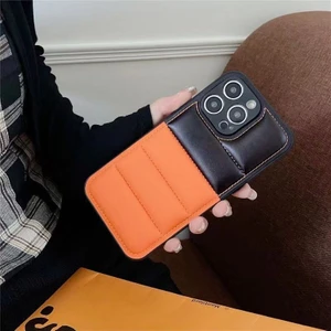 Forestl Digital iPhone14 Pro Max Telefon Kılıfı Pu Deri Kaplamalı Tpu Birleştirme Renk Puffer Ceket Kabuk-Orange (Yurt Dışından)