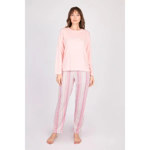 Kadın Uzun Kollu Yumuşak Dokulu Pembe Pijama Takımı