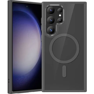 Galaxy S24 Ultra Uyumlu Kılıf Magsafe Şarj Özellikli Şeffaf Arka Yüzey Benks Magclap Tpu Çerçeve Gri