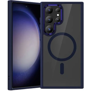 Galaxy S24 Ultra Uyumlu Kılıf Magsafe Şarj Özellik Şeffaf Arka Yüzey Benks Magclap Tpu Çerçeve Mavi
