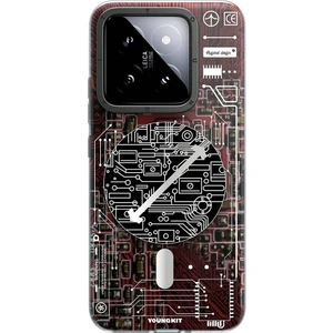 Xiaomi Mi 14 Uyumlu Kılıf Magsafe Şarj Özellikli Youngkit Technology Serisi Kırmızı