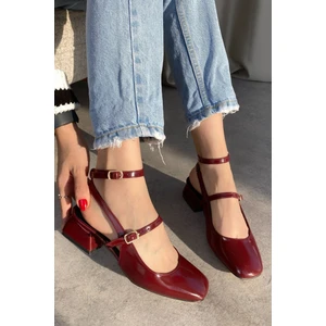 Moda Adam Kadın Kelvin Kısa Topuklu Rugan Ayakkabı - Bordo-Rugan