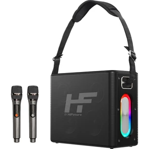 MusicBox Bluetooth 5.0 IPX4 Su Geçirmez RGB Aydınlatmalı 100W TWS Çift Modlu EQ Bass Boost & 3D Çift Mikrofonlu Taşınabilir Karaoke Sistemi Kablosuz Hoparlör Siyah