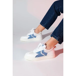 Sande Beyaz Denim Detaylı Kadın Spor Sneakers