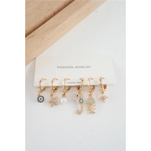 By Zeyna Aksesuar Kadın Vip Seri Özel Tasarım Baget Zirkon Taşlı 6'lı Küpe Seti