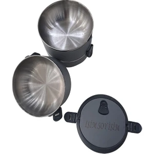 Kişiye Özel  3 Katlı Yemek Termosu 3 Katlı Gri