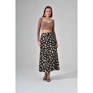 Siyah Desenli Midi Dokuma Etek