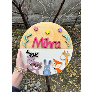 Baykuş Craft Mimarlık Özel Tasarım Hediyelik Daire Çift Renkli Hayvanlı Bebek Ahşap Hastane Kapı Süsü