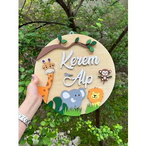 Baykuş Craft Mimarlık Özel Tasarım Hastane Hediyelik Orman Safari Hayvanlı Aslan Zürafa Bebek Ahşap Kapı Süsü