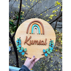 Baykuş Craft Mimarlık Özel Tasarım Hastane Hediyelik Daire Gökkuşağı Çiçekli Bebek Ahşap Kapı Süsü
