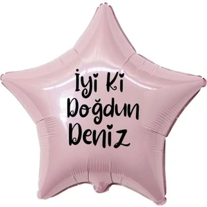 Organizasyon Pazarı 18 inç Pembe Renk Kişiye Özel İyi ki Doğdun Yazılı Yıldız Folyo Balon