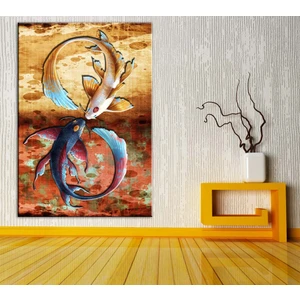 Feng Shui Balıklar Düz Renkler Kanvas Tablo DKMR213