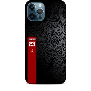 Apple iPhone 12 Pro Max Kılıf Basketbolcular 4 Jordan 23 Siyah Kırmızı Silikon Kılıf
