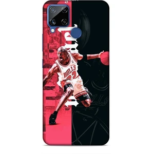 Realme C15 Kılıf Basketbolcular 5 Jordan Bulls Beyaz Koruma Kılıfı