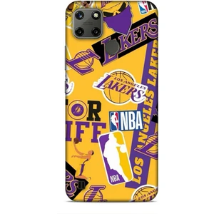 Realme C25Y Kılıf Basketbolcular 11 Sarı Mor Los Angeles 4K Baskılı Kılıf