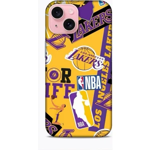 Apple iPhone 15 Kılıf Basketbolcular 11 Sarı Mor Los Angeles 4K Baskılı Kılıf