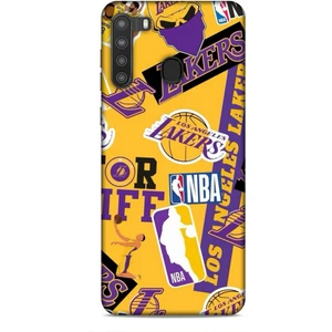 Samsung Galaxy A21 Kılıf Basketbolcular 11 Sarı Mor Los Angeles 4K Baskılı Kılıf